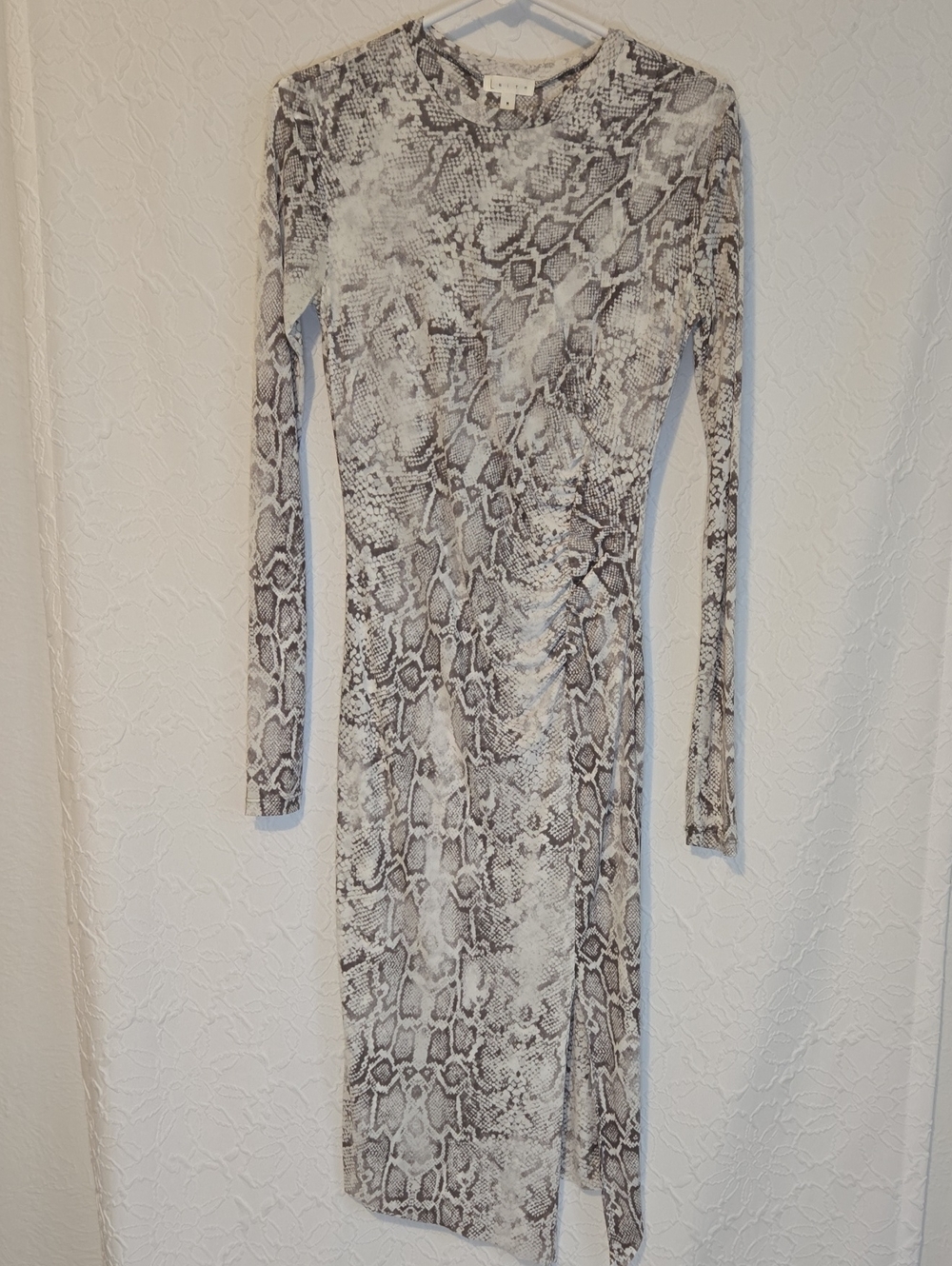 Leith Bodycon Snakeprint Gray Dress With Slit, Size Medium